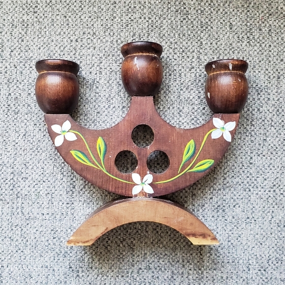 Swedish Handpainted Wooden Candelabra